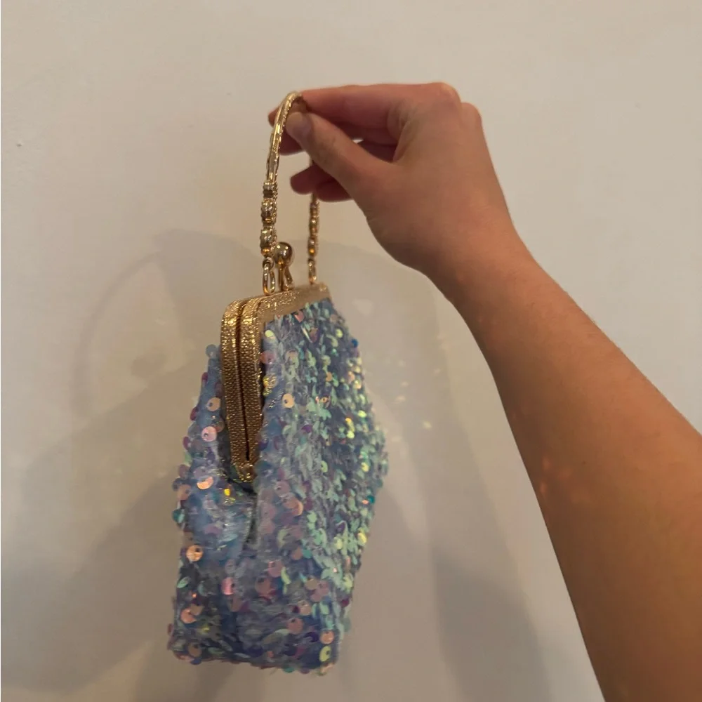 Sequin Embellished Evening Bag - Blue and Gold - Picture 6 of 6